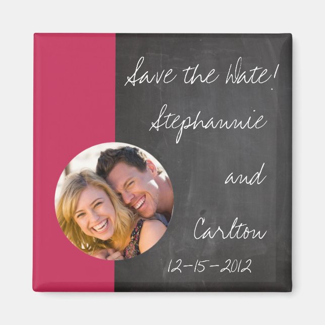 Chalkboard Rosa Bröllop Announcement Magnet (Framsidan)