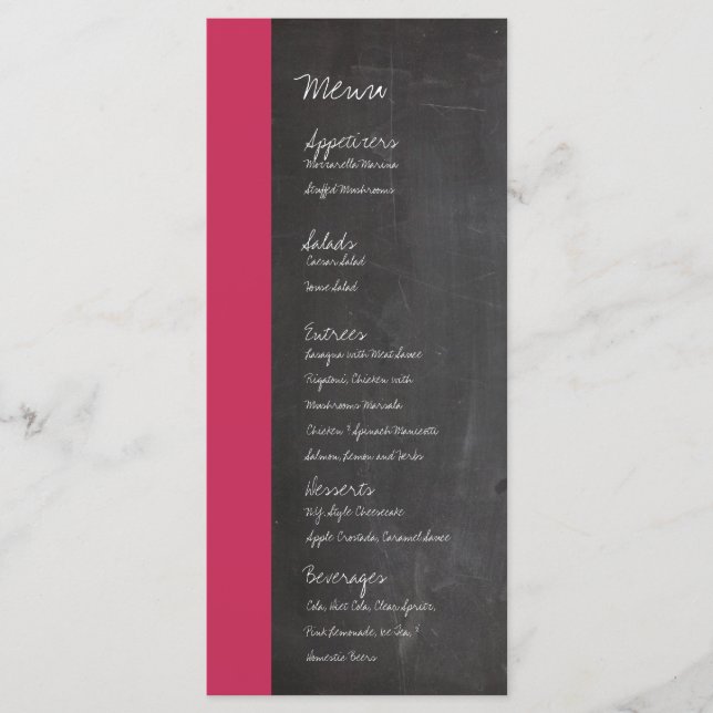 Chalkboard Rosa Bröllop Menu Meny (Framsida)