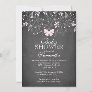 Chalkboard Rosa Butterfly Girl Baby Shower Inbjudningar