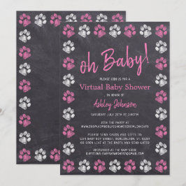 Chalkboard Rosa Girl Girl Paw Skriv ut Virtuella b Inbjudningar