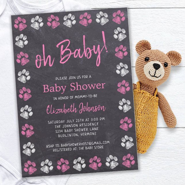 Chalkboard Rosa Girl Tass avtryck Baby Shower Inbjudningar (Skapare uppladdad)