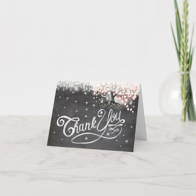 Chalkboard Rosa Heart-Löv-viktat tackkort (Framsida)