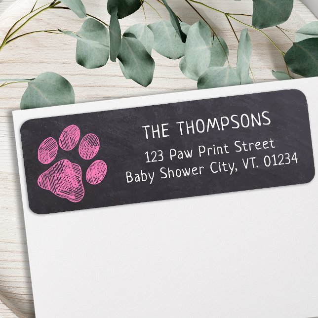 Chalkboard Rosa Paw Print Baby Shower Adress Returadress Etikett (Skapare uppladdad)