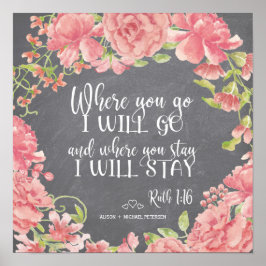 Chalkboard rosa peonies citerar bröllop tecken poster