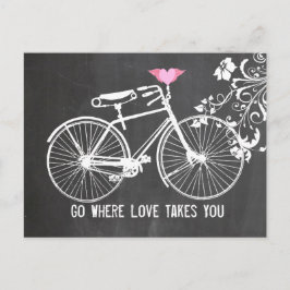 Chalkboard Rosa Winged-Heart Bike Kärlek Vykort