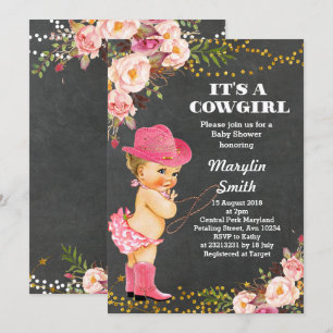 Chalkboard Rustic Cowgirl Baby Shower Card Inbjudningar