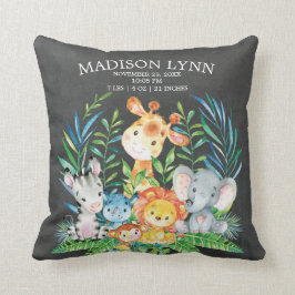 Chalkboard Safari Girl Boy Birth Stats Pillow Kudde