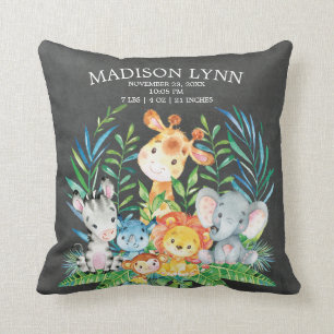 Chalkboard Safari Girl Boy Birth Stats Pillow Kudde