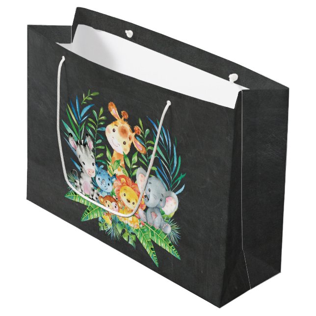 Chalkboard Safari Jungle Baby Shower Gift Bag (Framsidan Vinklad)