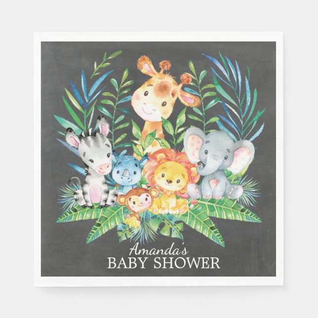 Chalkboard Safari Jungle Baby Shower Pappra Napkin Pappersservett (Framsidan)