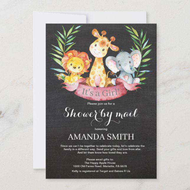 Chalkboard Safari Jungle Girl Baby Shower by Mail Inbjudningar (Framsida)