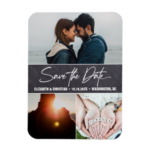 Chalkboard Script Photo collage Spara datumet Magnet