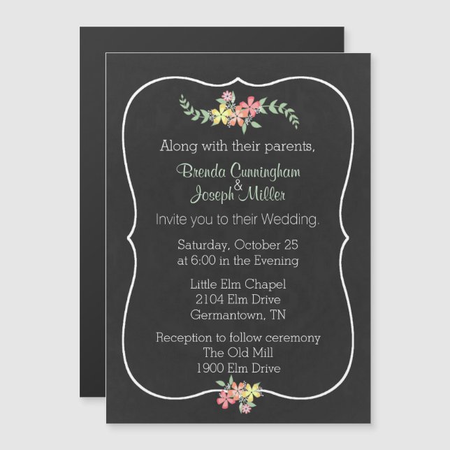 Chalkboard Search Blommigt Wedding-inbjudningsmagn Magnetisk Inbjudningskort (Fram/baksida)