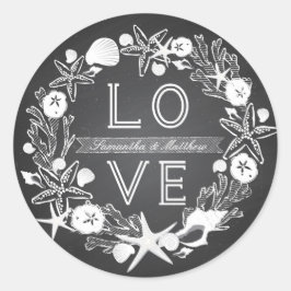 Chalkboard Seashells KÄRLEK Sticker Runt Klistermärke