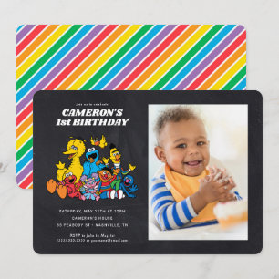 Chalkboard Sesame Street 1:a födelsedagen med foto Inbjudningar