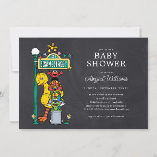 Chalkboard Sesame Street Sign Baby Shower Inbjudningar