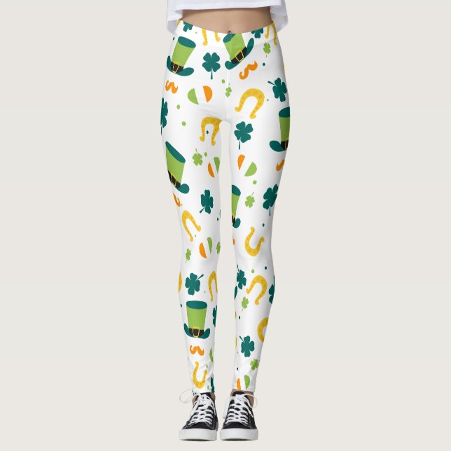 Chalkboard Shamrock St. Patrick Day Leggings (Framsida)