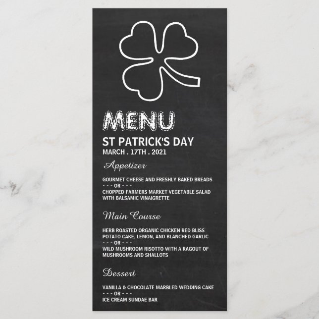 Chalkboard Shamrock, St patrick's day Menu Card Meny (Framsida)