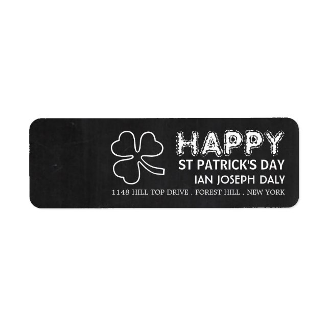 Chalkboard Shamrock, St patrick's day Returadress Etikett (Framsidan)