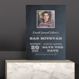 Chalkboard Silver Pub Mitzvah Photo Save Date Meddelande Vykort