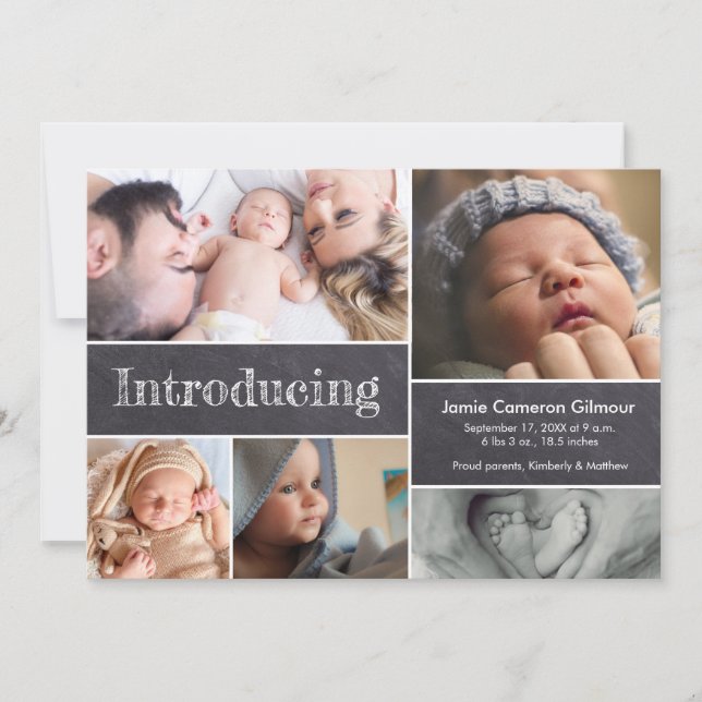 Chalkboard Simple Introducing Baby Många Photos Meddelande (Framsida)