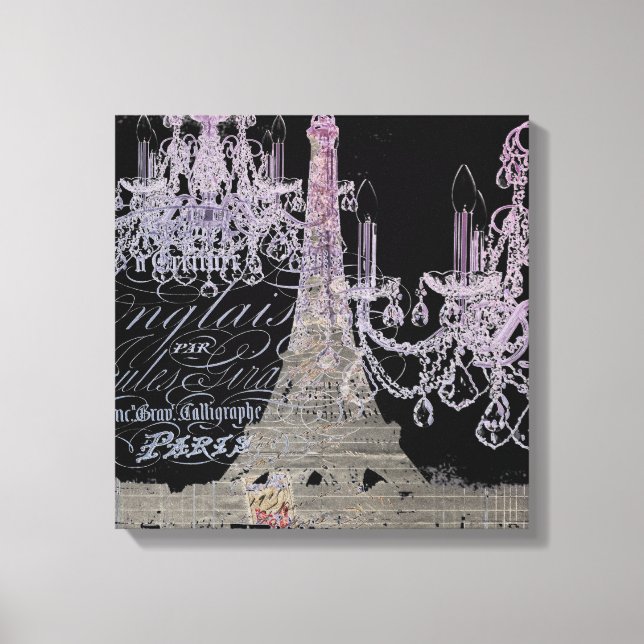 chalkboard-skript chandelier paris eiffel torn canvastryck (Framsida)