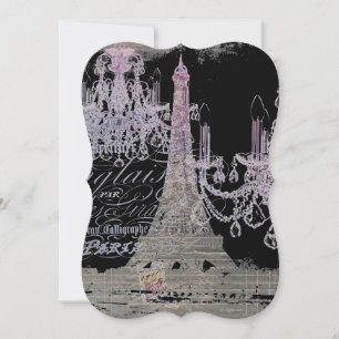 chalkboard-skript chandelier paris eiffel torn inbjudningar