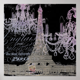 chalkboard-skript chandelier paris eiffel torn poster