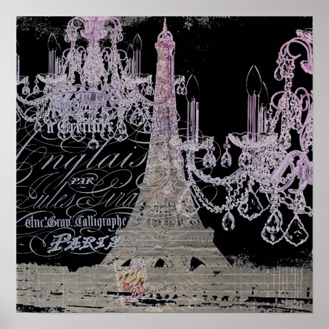 chalkboard-skript chandelier paris eiffel torn poster (Framsidan)