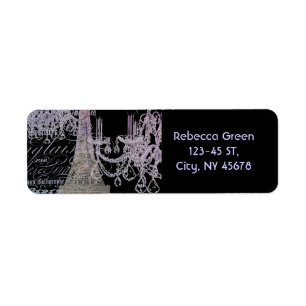 chalkboard-skript chandelier paris eiffel torn returadress etikett