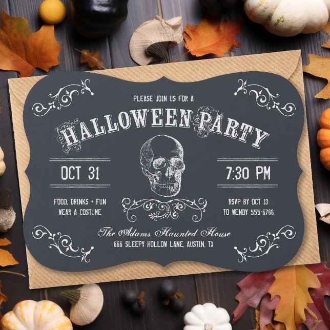 Chalkboard Skull Halloween Costume Party Inbjudningar (Skapare uppladdad)