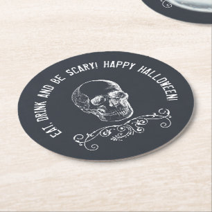 Chalkboard Skull Personlig Halloween fest Underlägg Papper Rund