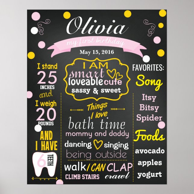 Chalkboard-skylt konfirmi rosa-flicka poster (Framsidan)