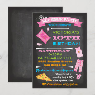 Chalkboard Sleepover Slumber Party Spa Birthday Inbjudningar
