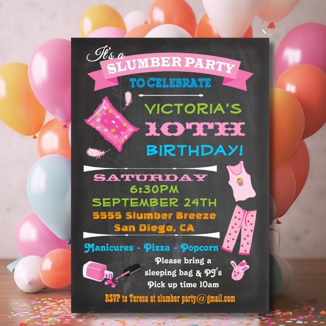 Chalkboard Sleepover Slumber Party Spa Birthday Inbjudningar (Skapare uppladdad)