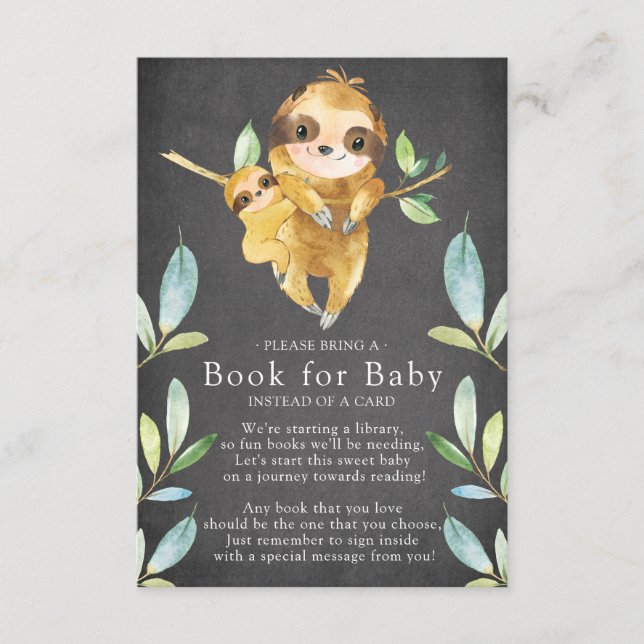 Chalkboard Sloth Baby Shower Bok för Baby Card Tilläggskort (Framsida)