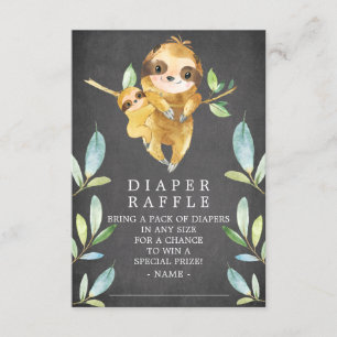 Chalkboard Sloth Baby Shower Diaper Raffle Biljett Tilläggskort