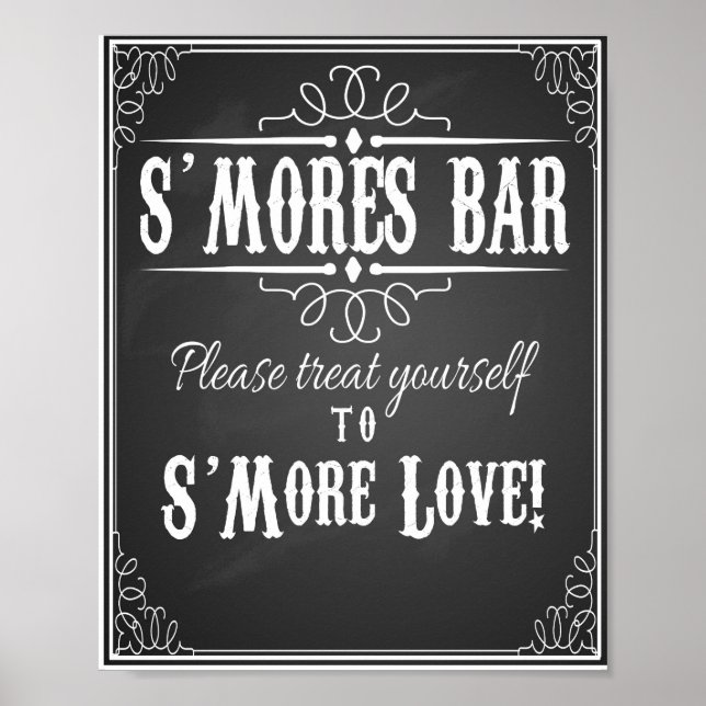 Chalkboard S'mores Bar bröllop party tryck (Framsidan)