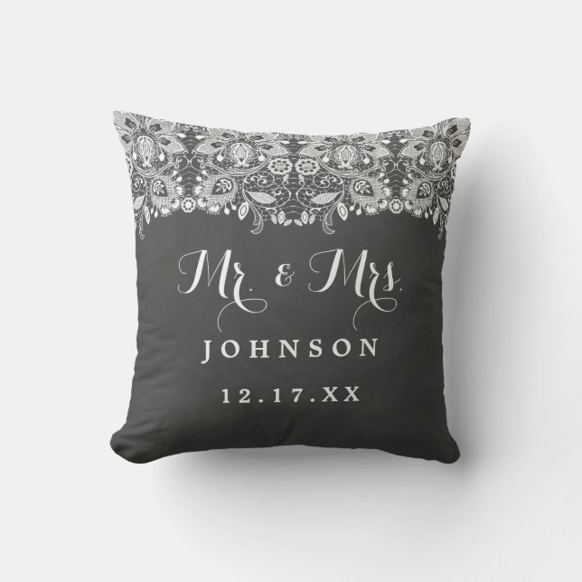 Chalkboard Snöre Mr. och Bröllop Pillow Kudde (Framsida)