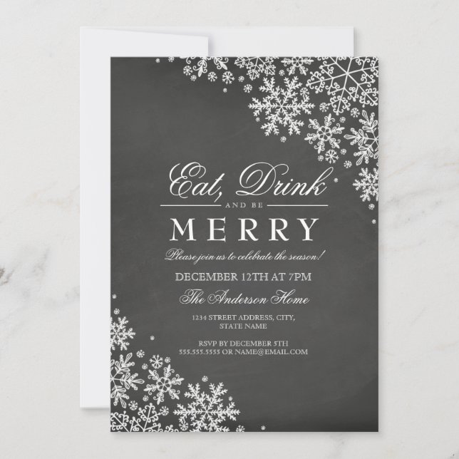 Chalkboard Snowflake-julfest-inbjudan Inbjudningar (Framsida)