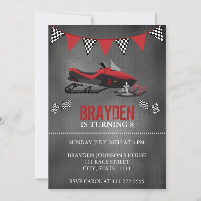 Chalkboard Snowmobile Birthday-inbjudan Inbjudningar (Framsida)