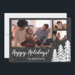 Chalkboard Snowy Gräs Träd Helgdag Julkort<br><div class="desc">Låt det snöa med den här riken, insamling av helgdag med jewelton. Anpassadets foton är fokus i designen, accentuerade med vit jul gräs träd i hörnen. Snö hamnar i bakgrunden för att lägga till struktur. Ett anpassade hälsning i ett lantbruksmanus tillför en vismisk känsla till designen. Finns i marinblått, krimson,...</div>