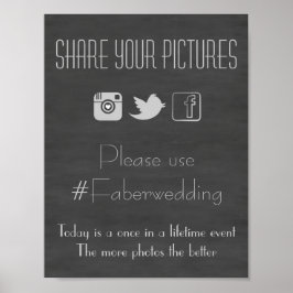 Chalkboard Social Media Bröllop Photo Hashtag-teck Poster