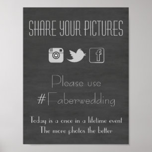Chalkboard Social Media Bröllop Photo Hashtag-teck Poster