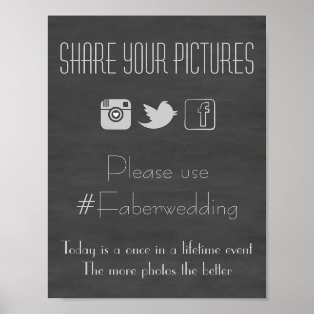 Chalkboard Social Media Bröllop Photo Hashtag-teck Poster (Framsidan)