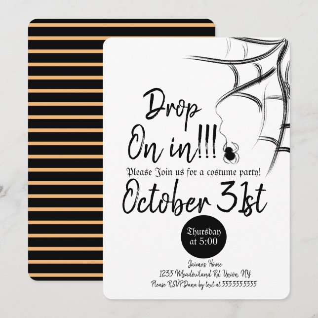Chalkboard Spider Costume Halloween Birthday Inbjudningar (Fram/baksida)