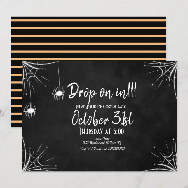 Chalkboard Spider Light Costume Halloween Birthday Inbjudningar (Fram/baksida)