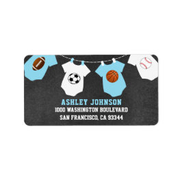 Chalkboard sporttema Blue Boy Shower Adressetikett
