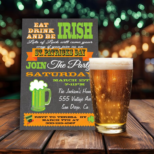 Chalkboard St. Patrick's Day Party Investigation Inbjudningar (Skapare uppladdad)