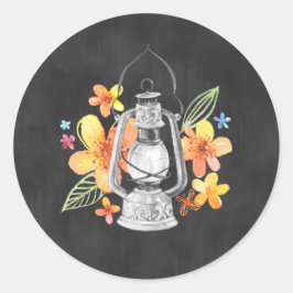 Chalkboard Sticker med Gula blommor och Lantern Runt Klistermärke